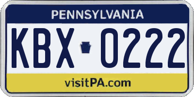 PA license plate KBX0222