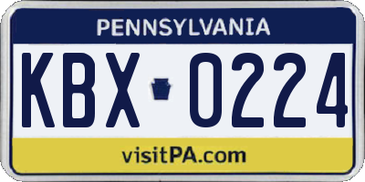 PA license plate KBX0224