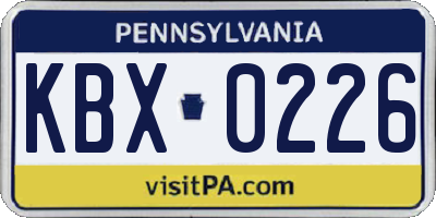 PA license plate KBX0226