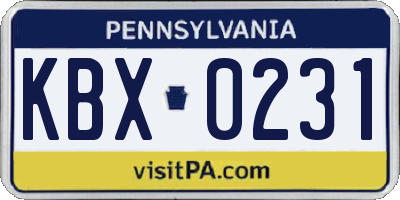 PA license plate KBX0231