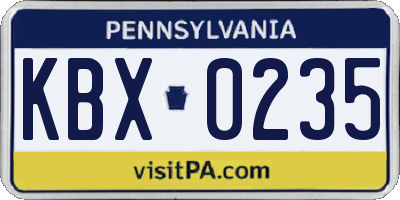 PA license plate KBX0235