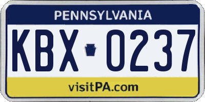 PA license plate KBX0237