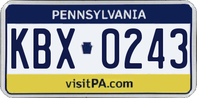 PA license plate KBX0243