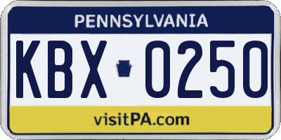 PA license plate KBX0250