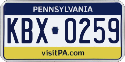 PA license plate KBX0259