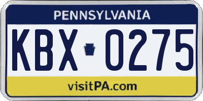 PA license plate KBX0275