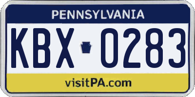 PA license plate KBX0283