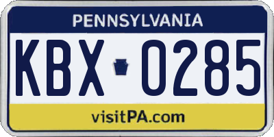 PA license plate KBX0285