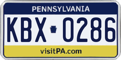PA license plate KBX0286