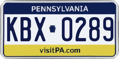 PA license plate KBX0289