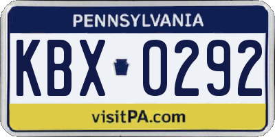 PA license plate KBX0292
