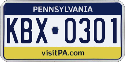 PA license plate KBX0301