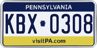 PA license plate KBX0308