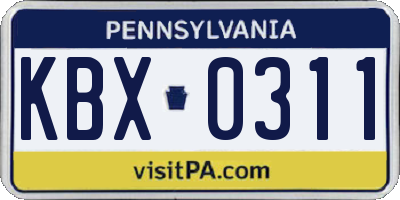PA license plate KBX0311