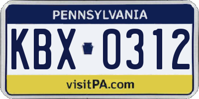PA license plate KBX0312