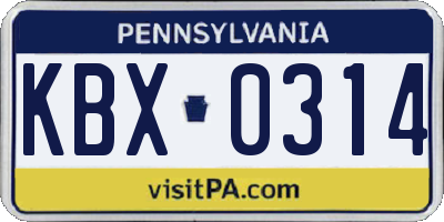 PA license plate KBX0314