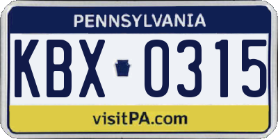 PA license plate KBX0315