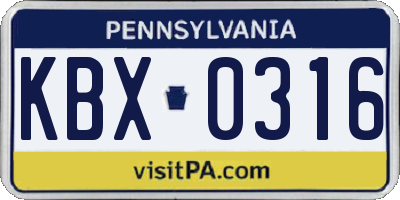 PA license plate KBX0316