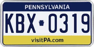 PA license plate KBX0319