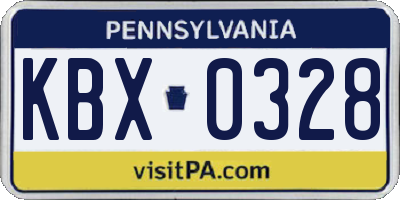 PA license plate KBX0328