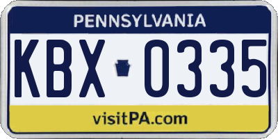 PA license plate KBX0335