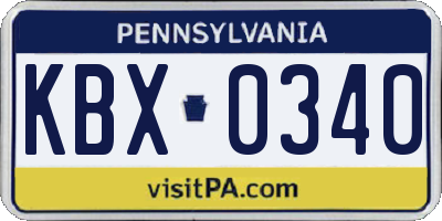 PA license plate KBX0340