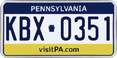 PA license plate KBX0351