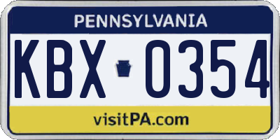 PA license plate KBX0354