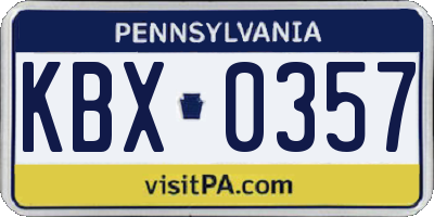 PA license plate KBX0357