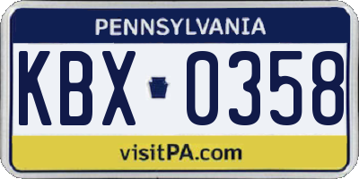 PA license plate KBX0358