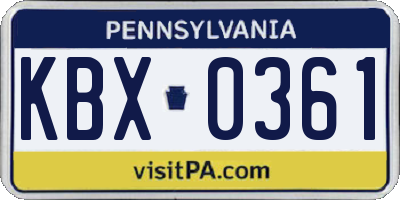 PA license plate KBX0361