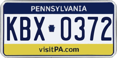 PA license plate KBX0372