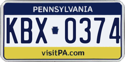 PA license plate KBX0374