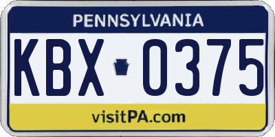 PA license plate KBX0375