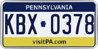 PA license plate KBX0378