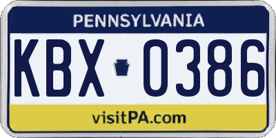 PA license plate KBX0386