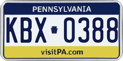 PA license plate KBX0388
