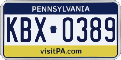 PA license plate KBX0389