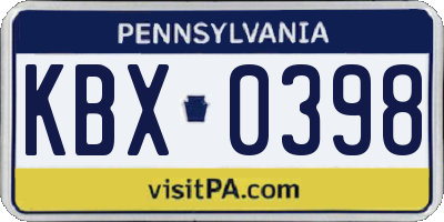 PA license plate KBX0398