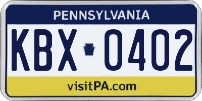 PA license plate KBX0402