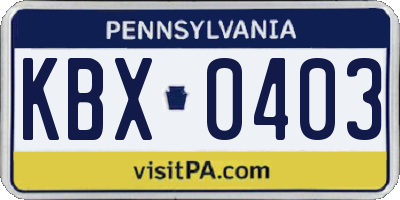 PA license plate KBX0403