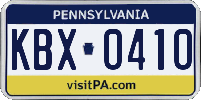PA license plate KBX0410