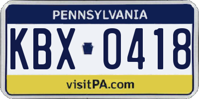 PA license plate KBX0418
