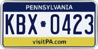 PA license plate KBX0423