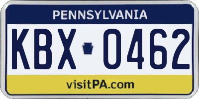 PA license plate KBX0462