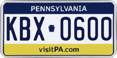 PA license plate KBX0600