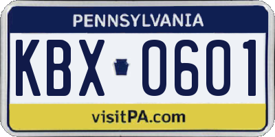 PA license plate KBX0601
