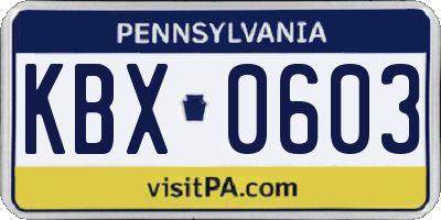 PA license plate KBX0603