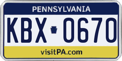 PA license plate KBX0670
