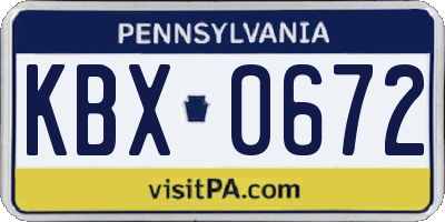 PA license plate KBX0672